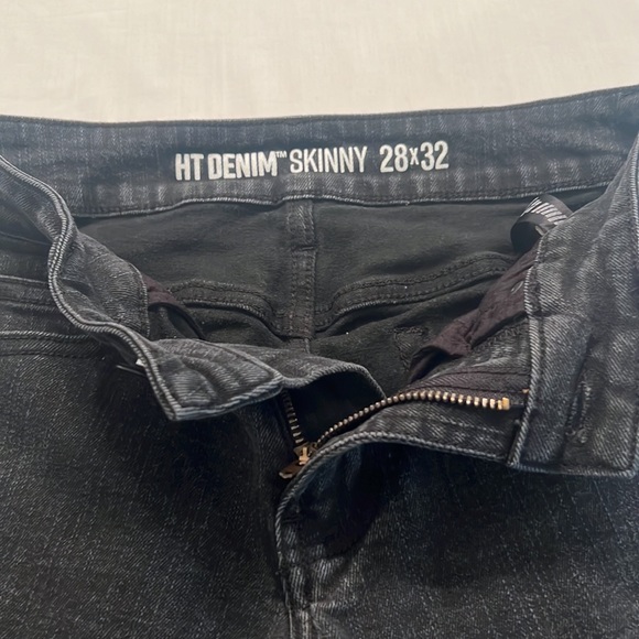 U15- Hot Topic Denim Black Skinny Jeans Pants White Taping Stripes Size 28x32 - Picture 8 of 12